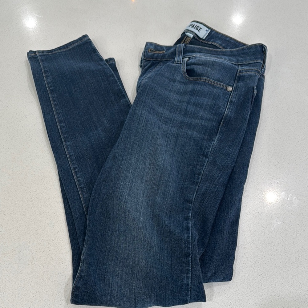 PAIGE Blue Skinny Jeans with Stretch and Faded Details